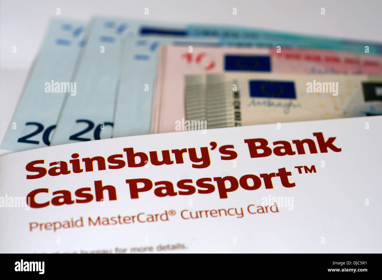 Sainsbury`s Bank cash folder and Euros Stock Photo Alamy